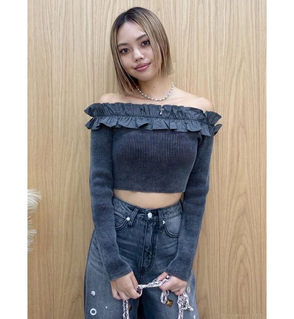 EVRIS「フリルピグメントニットトップス」|ニット・セーター|