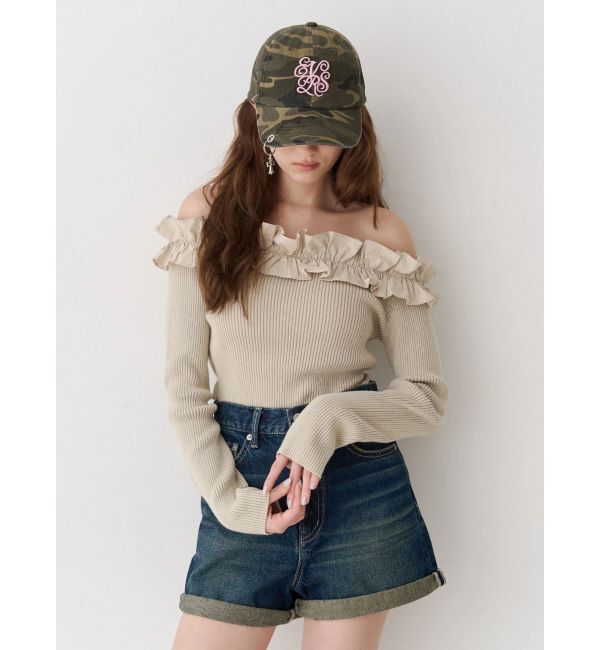 EVRIS「フリルピグメントニットトップス」|ニット・セーター|ベージュ