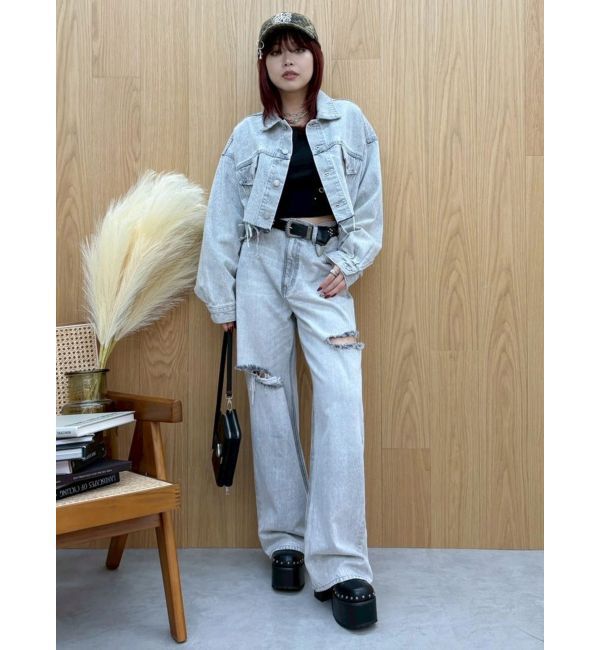 EVRIS「ヴィンテージライクカラーデニムブルゾン【セットアップ着用可能】」|デニムジャケット|