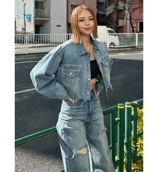 EVRIS「ヴィンテージライクカラーデニムブルゾン【セットアップ着用可能】」|デニムジャケット|