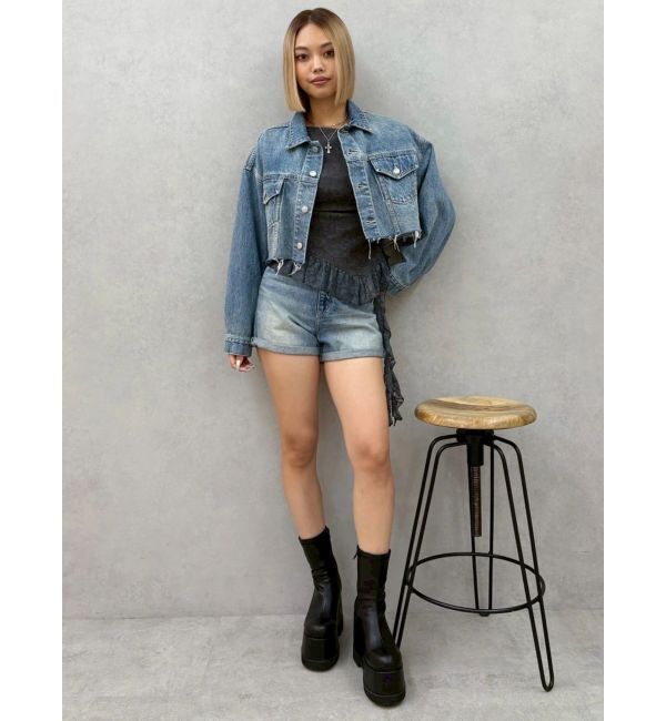 EVRIS「ヴィンテージライクカラーデニムブルゾン【セットアップ着用可能】」|デニムジャケット|