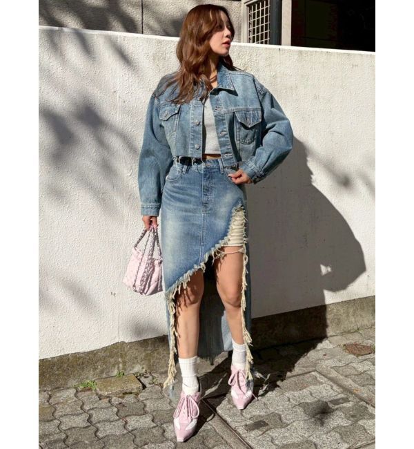 EVRIS「ヴィンテージライクカラーデニムブルゾン【セットアップ着用可能】」|デニムジャケット|