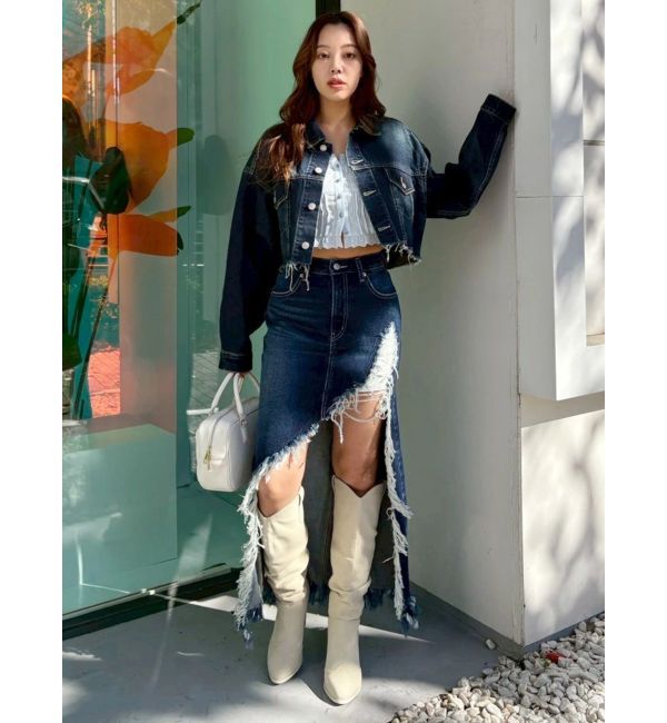 EVRIS「ヴィンテージライクカラーデニムブルゾン【セットアップ着用可能】」|デニムジャケット|