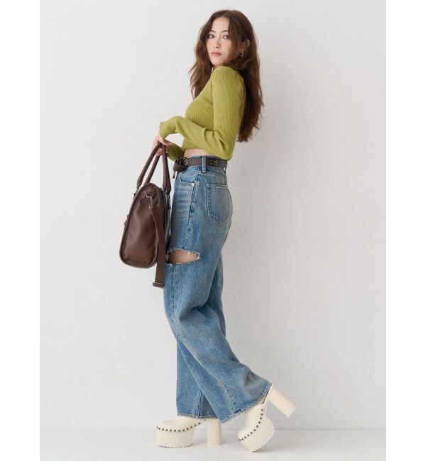 EVRIS「カットアウトワイドデニムパンツ【セットアップ着用可能】」|デニム|