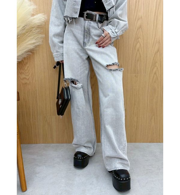 EVRIS「カットアウトワイドデニムパンツ【セットアップ着用可能】」|デニム|