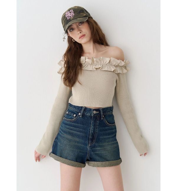 EVRIS「ヴィンテージライクカラーショートデニムパンツ【セットアップ着用可能】」|デニム|