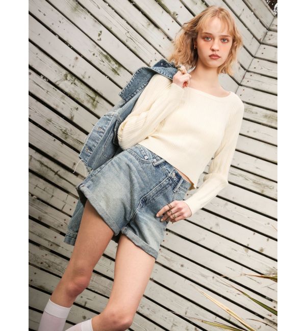 EVRIS「ヴィンテージライクカラーショートデニムパンツ【セットアップ着用可能】」|デニム|