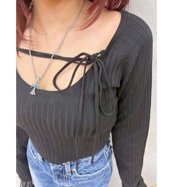 EVRIS「ストラップデザインリブニットトップス」|ニット・セーター|