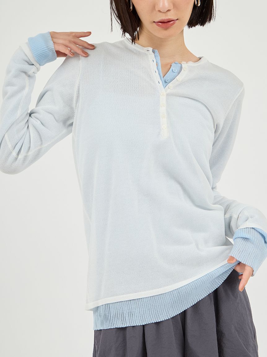 emmi atelier「【セットアイテム】eco ヘンリーネックレイヤードニットトップス」|ニット・セーター|WHT