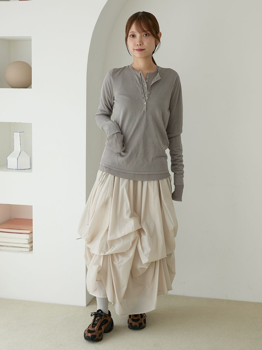 emmi atelier「【セットアイテム】eco ヘンリーネックレイヤードニットトップス」|ニット・セーター|