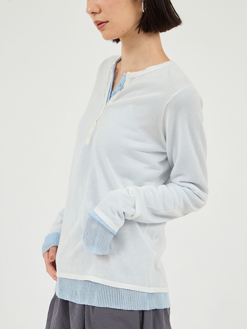 emmi atelier「【セットアイテム】eco ヘンリーネックレイヤードニットトップス」|ニット・セーター|
