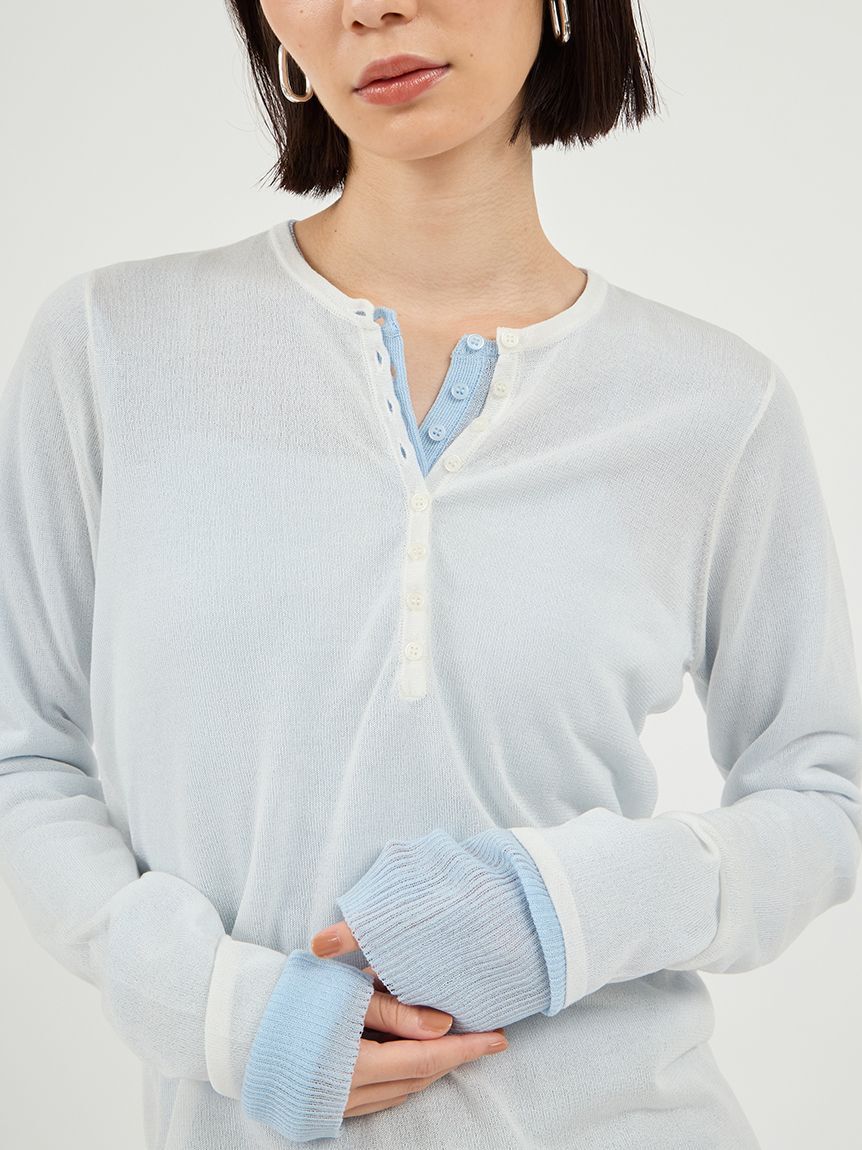 emmi atelier「【セットアイテム】eco ヘンリーネックレイヤードニットトップス」|ニット・セーター|
