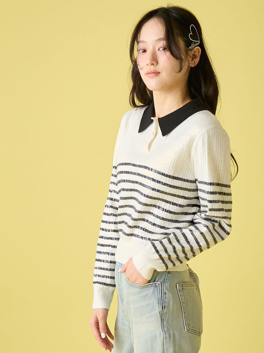 LILY BROWN「[L.B CANDY STOCK]襟付きスパンコールニットトップス」|カーディガン|