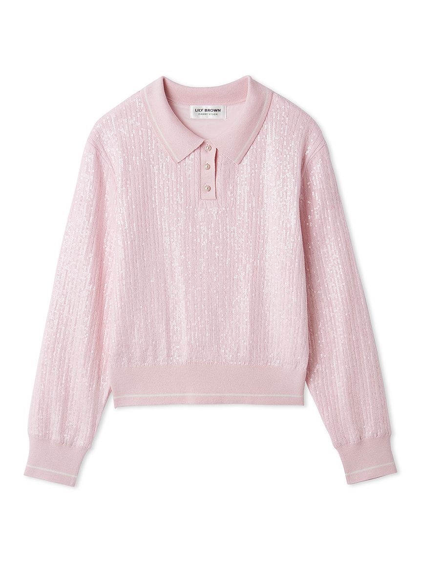 LILY BROWN「[L.B CANDY STOCK]襟付きスパンコールニットトップス」|カーディガン|