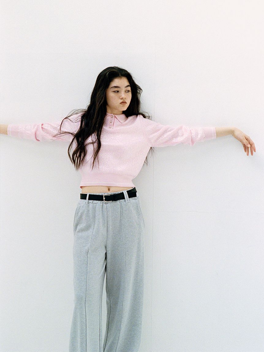 LILY BROWN「[L.B CANDY STOCK]襟付きスパンコールニットトップス」|カーディガン|