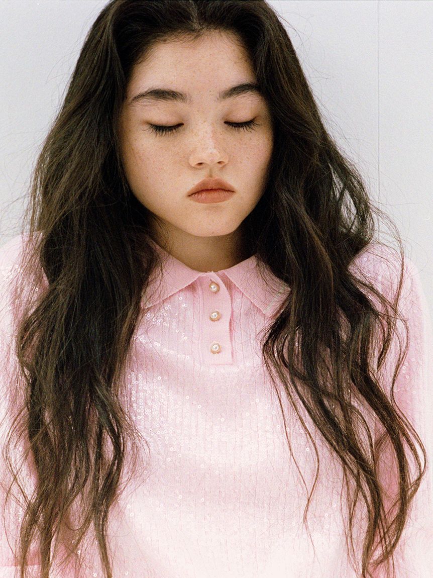 LILY BROWN「[L.B CANDY STOCK]襟付きスパンコールニットトップス」|カーディガン|