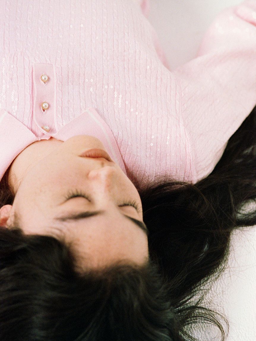 LILY BROWN「[L.B CANDY STOCK]襟付きスパンコールニットトップス」|カーディガン|