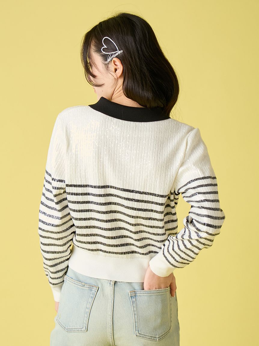 LILY BROWN「[L.B CANDY STOCK]襟付きスパンコールニットトップス」|カーディガン|