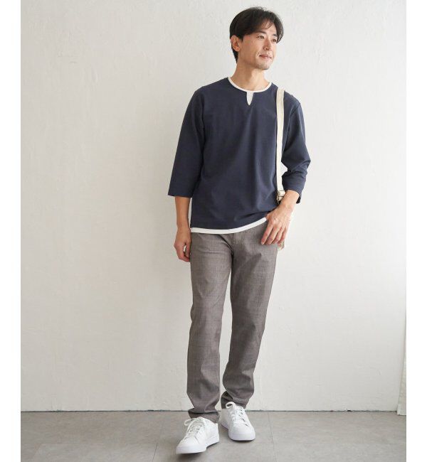 ikka「【抗菌防臭】GOKU楽冷感7分袖キーネック」|Tシャツ・カットソー|