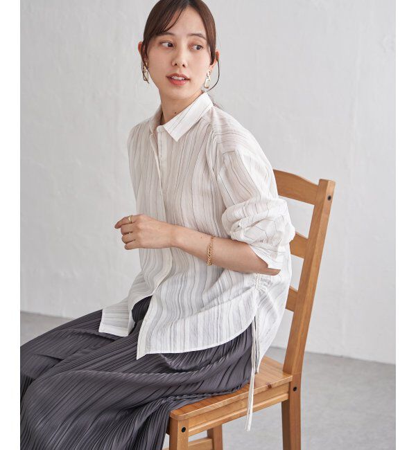 ikka「サテン／ドビーサイドリボンシャツ」|シャツ・ブラウス|オフホワイト