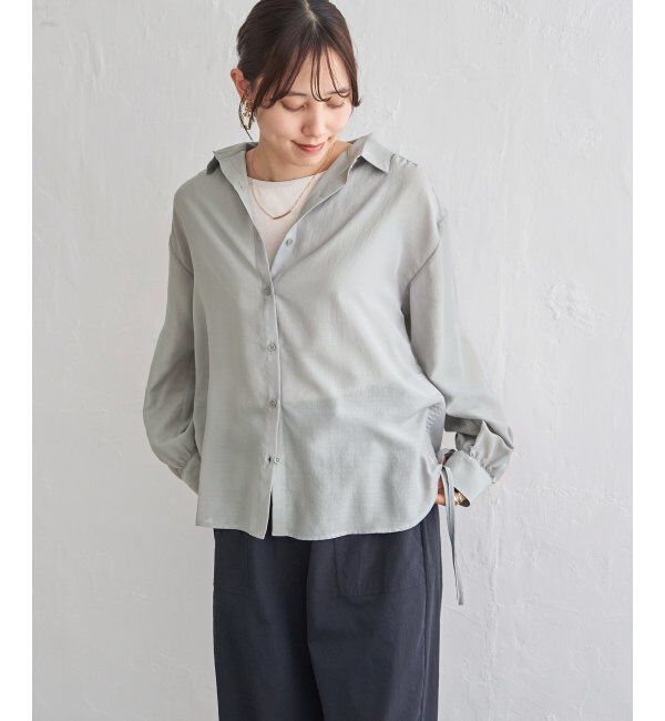 ikka「サテン／ドビーサイドリボンシャツ」|シャツ・ブラウス|