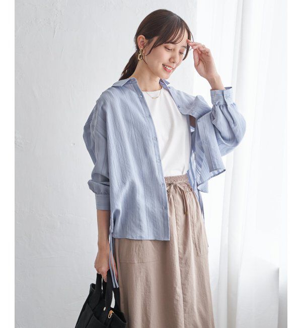 ikka「サテン／ドビーサイドリボンシャツ」|シャツ・ブラウス|