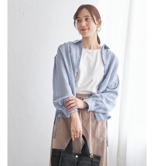 ikka「サテン／ドビーサイドリボンシャツ」|シャツ・ブラウス|ブルー