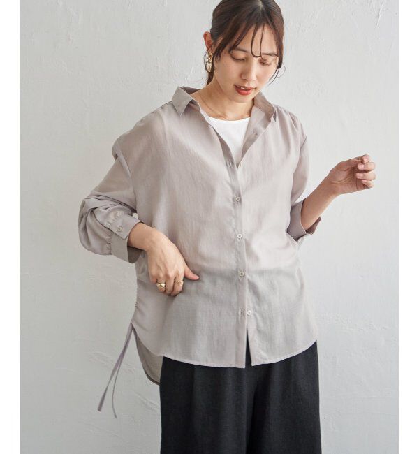 ikka「サテン／ドビーサイドリボンシャツ」|シャツ・ブラウス|グレージュ