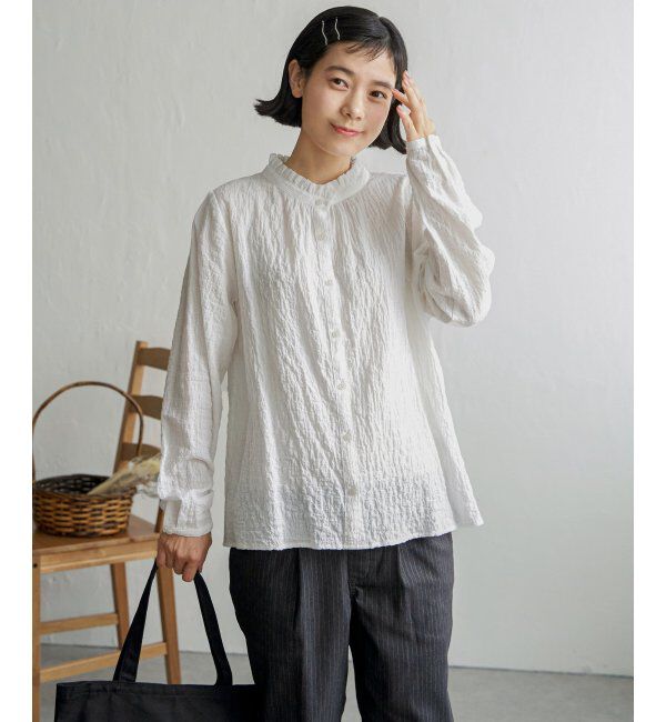 Lbc with Life「オーガニックコットン襟フリルブラウス」|シャツ・ブラウス|ホワイト