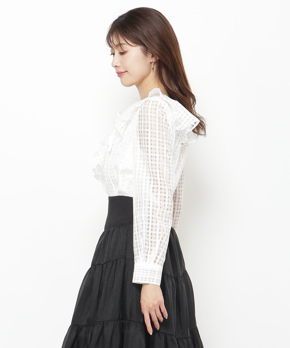 アンドクチュール「シアーチェックフリルブラウス」|シャツ・ブラウス|