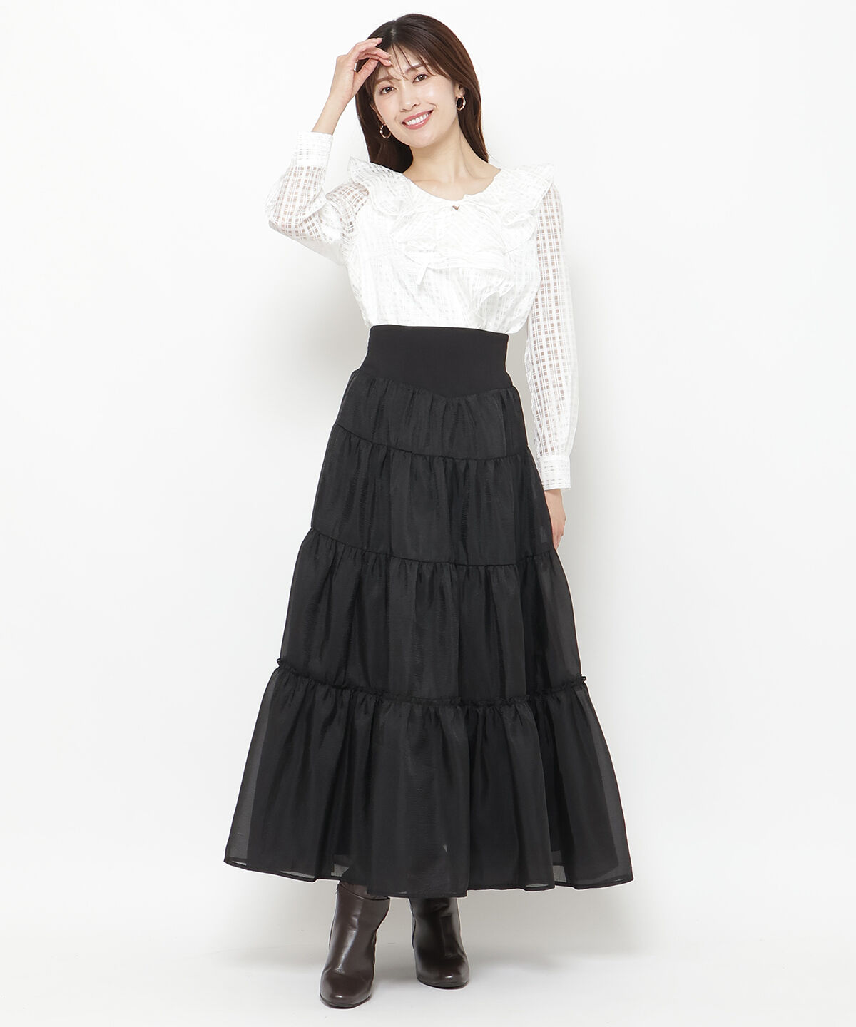 アンドクチュール「シアーチェックフリルブラウス」|シャツ・ブラウス|