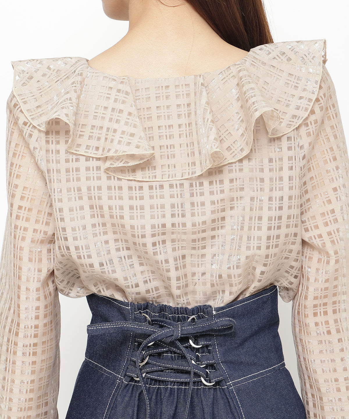 アンドクチュール「シアーチェックフリルブラウス」|シャツ・ブラウス|