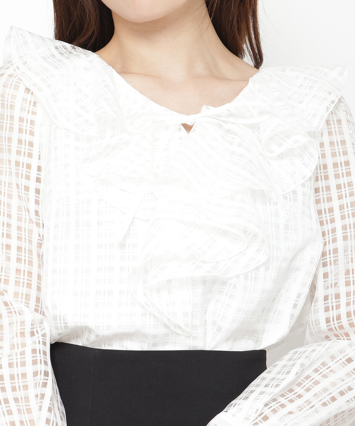 アンドクチュール「シアーチェックフリルブラウス」|シャツ・ブラウス|
