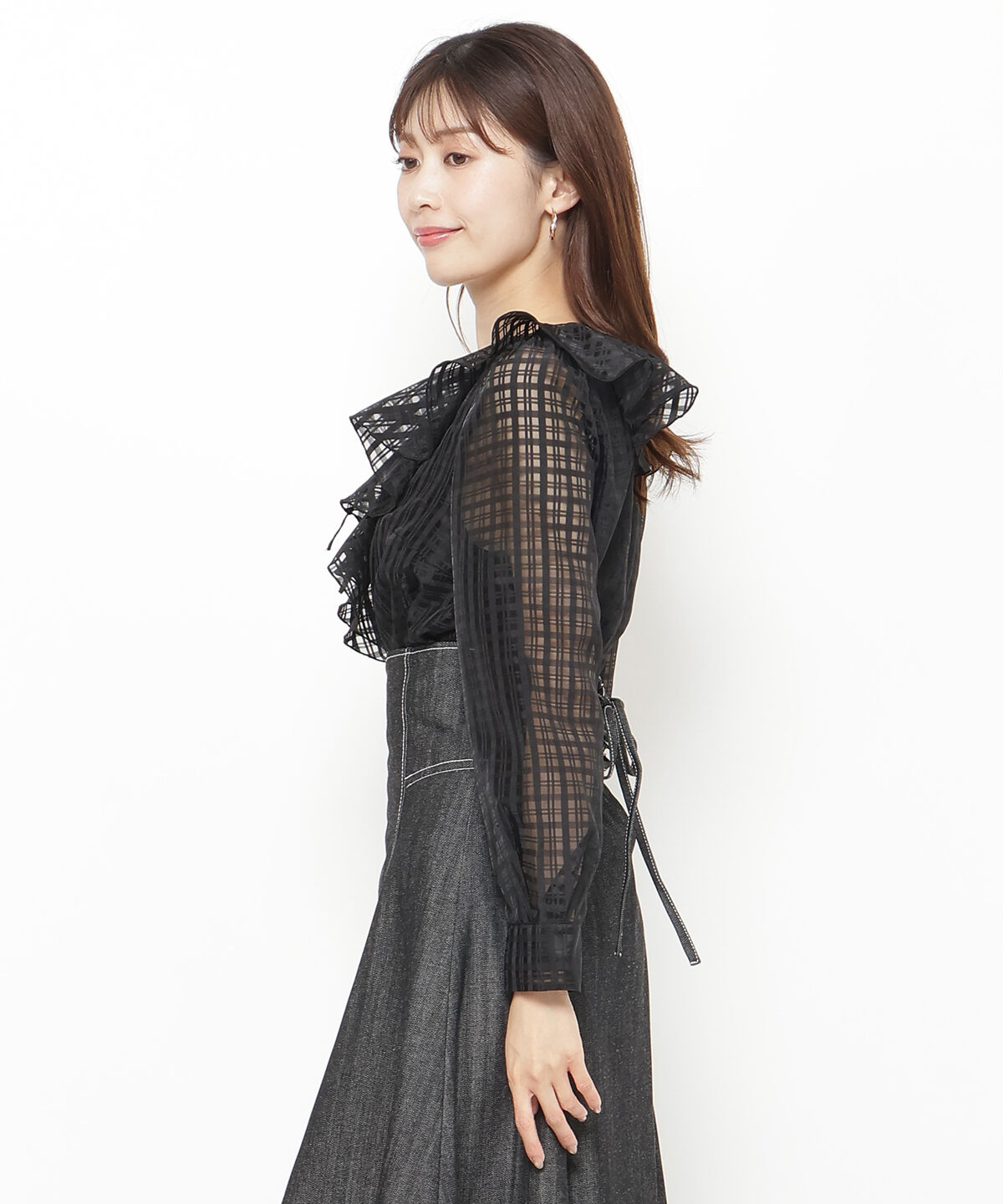 アンドクチュール「シアーチェックフリルブラウス」|シャツ・ブラウス|