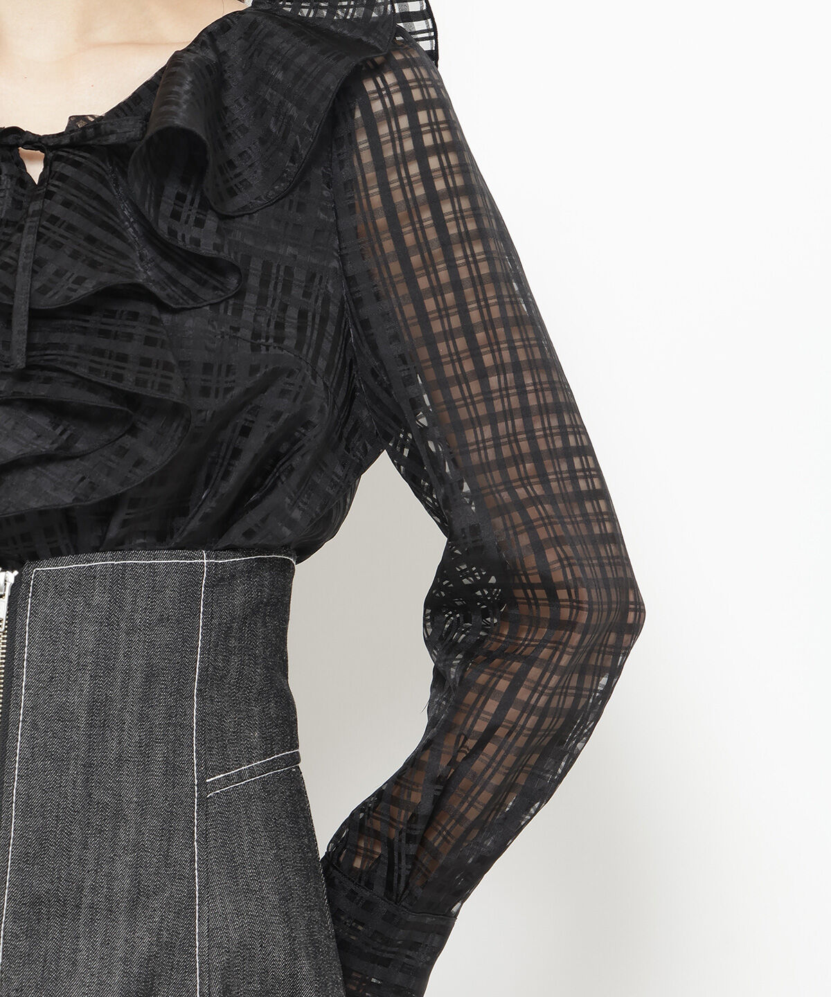 アンドクチュール「シアーチェックフリルブラウス」|シャツ・ブラウス|