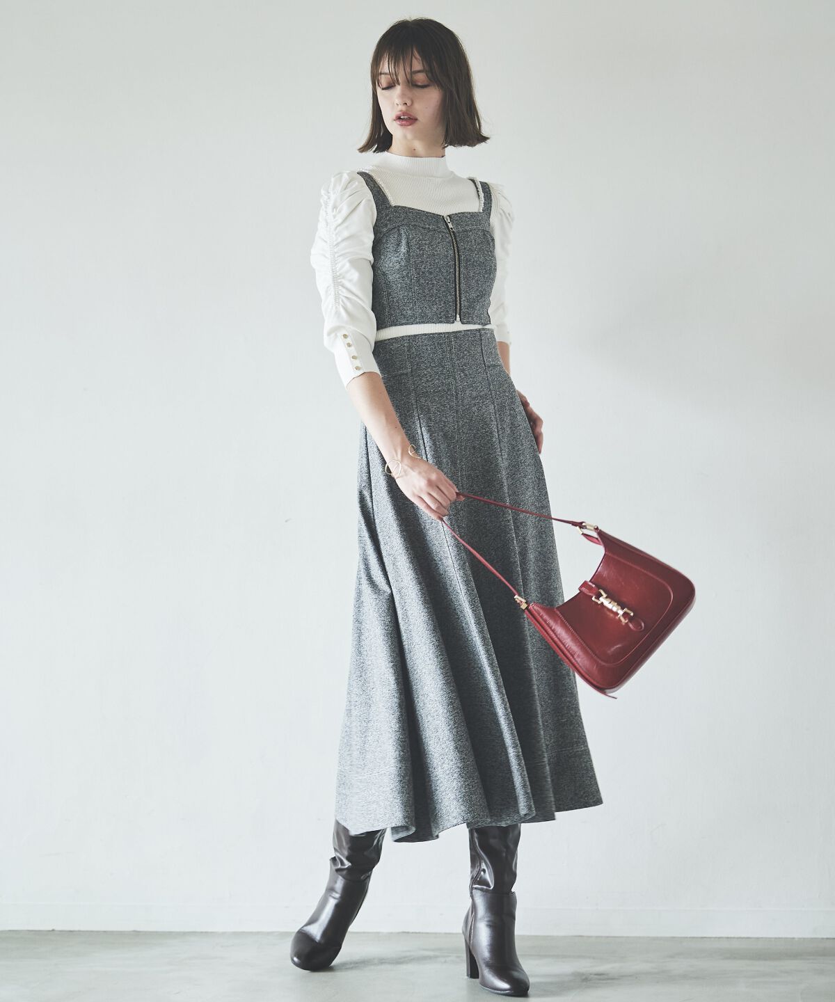 アンドクチュール「ヘリンボーンツイードキャミセットアップ」|ワンピース|