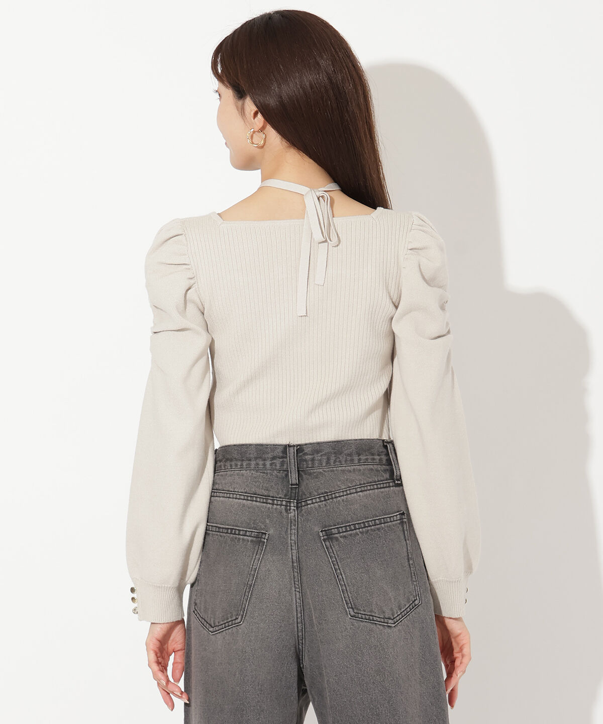 アンドクチュール「スクエアネック袖ギャザーラメプルオーバー」|ニット・セーター|