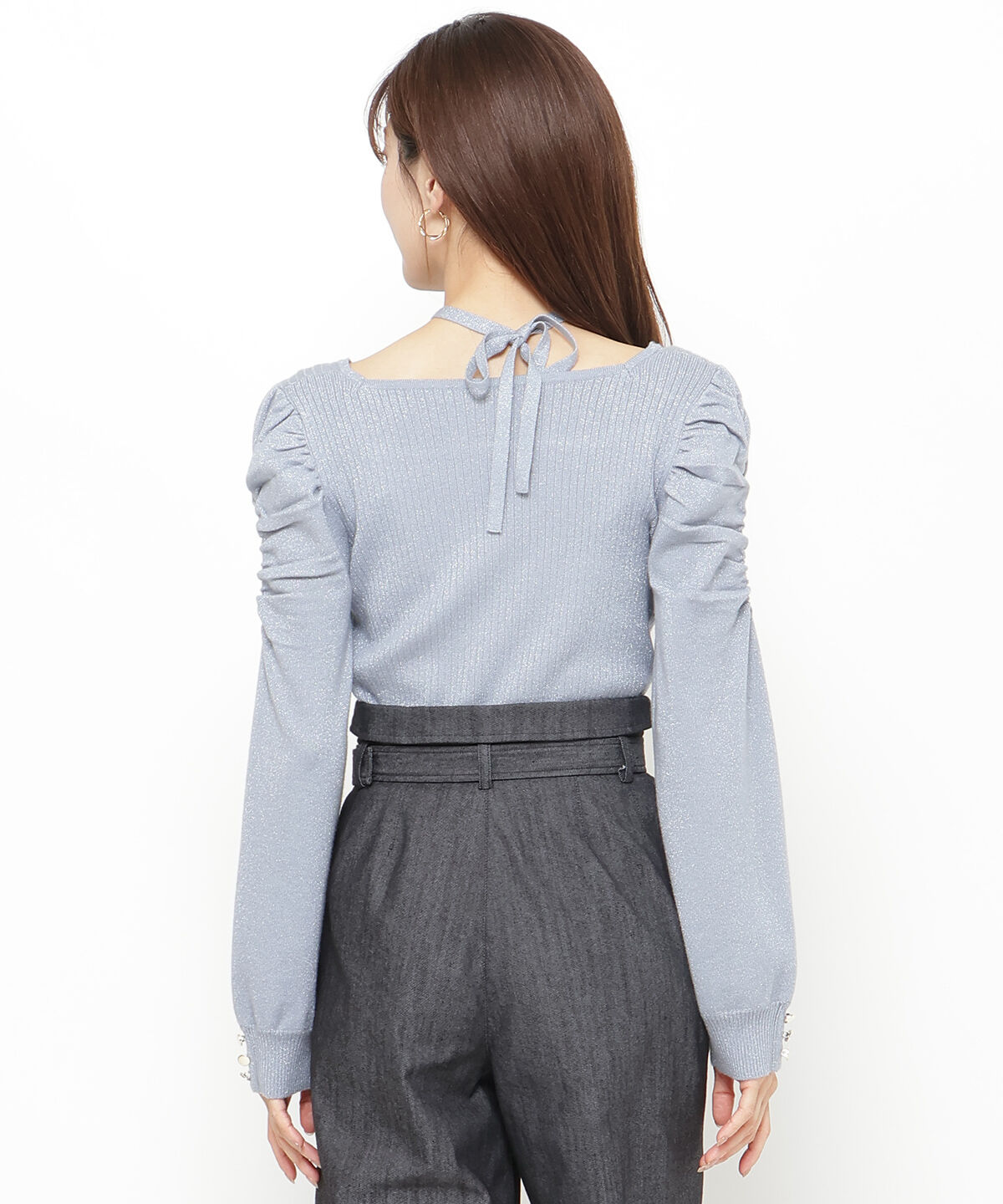 アンドクチュール「スクエアネック袖ギャザーラメプルオーバー」|ニット・セーター|