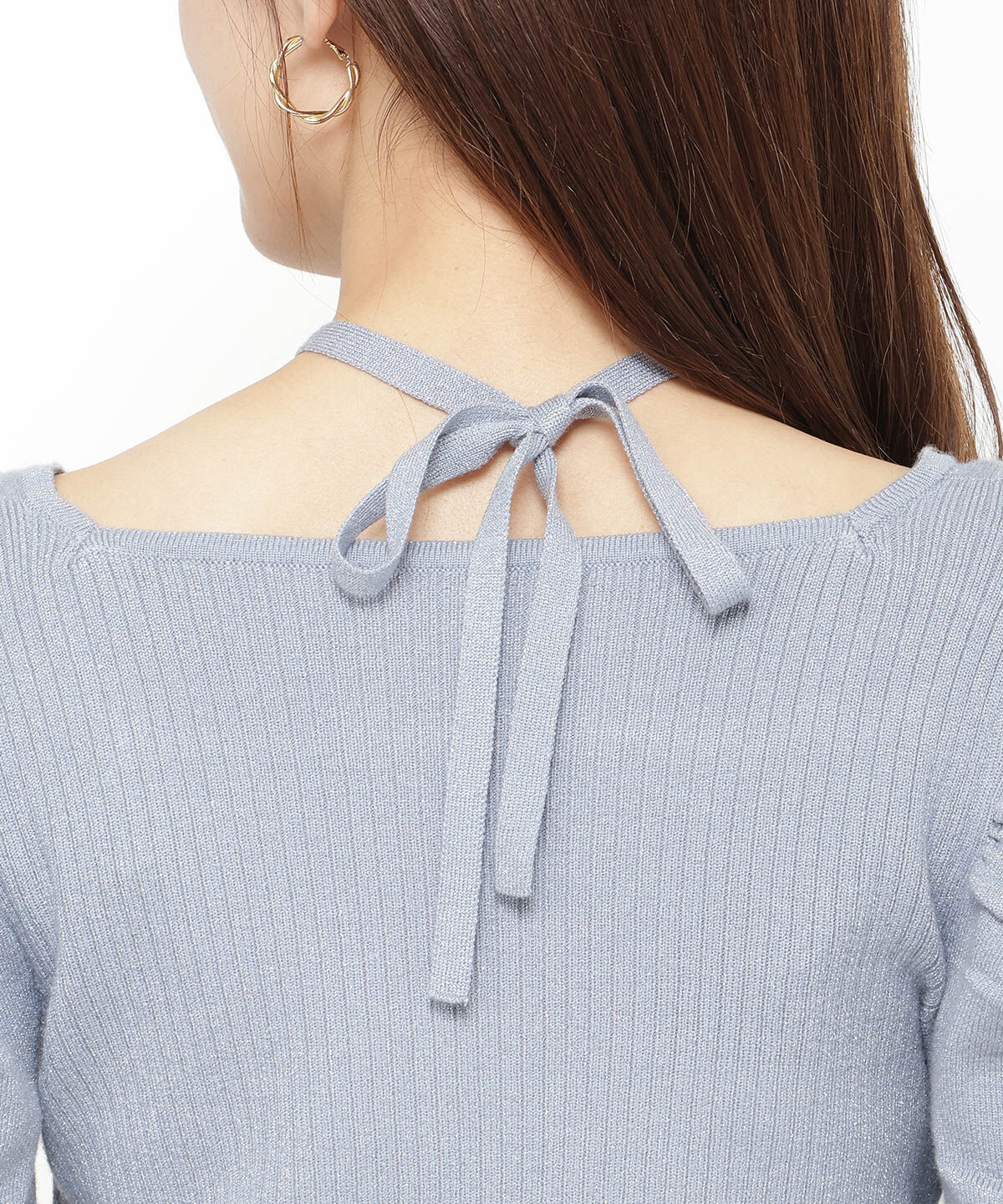 アンドクチュール「スクエアネック袖ギャザーラメプルオーバー」|ニット・セーター|