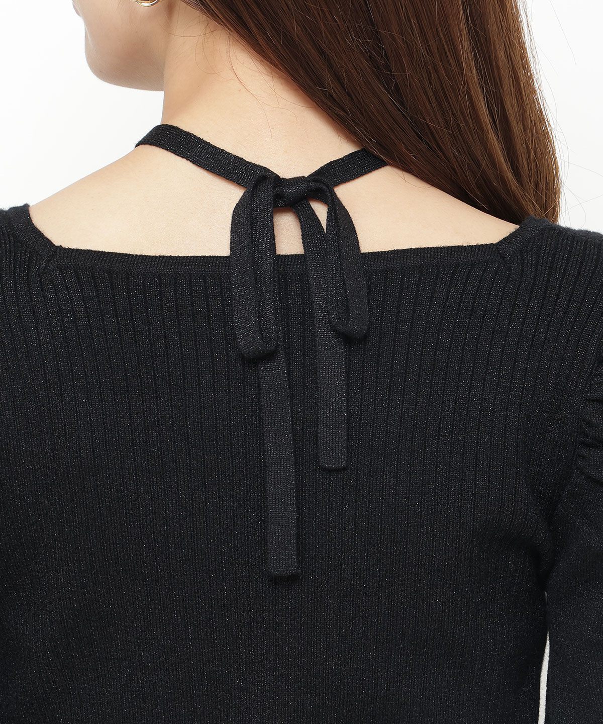 アンドクチュール「スクエアネック袖ギャザーラメプルオーバー」|ニット・セーター|