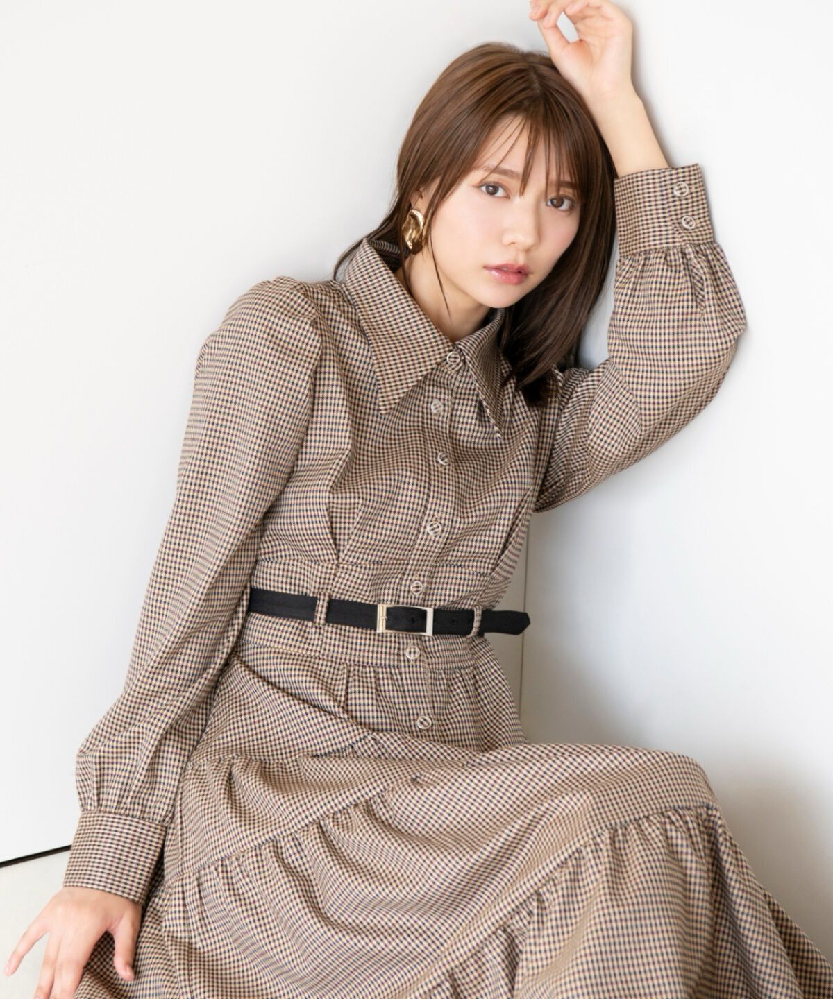 アンドクチュール「千鳥ティアードシャツワンピース」|ワンピース|