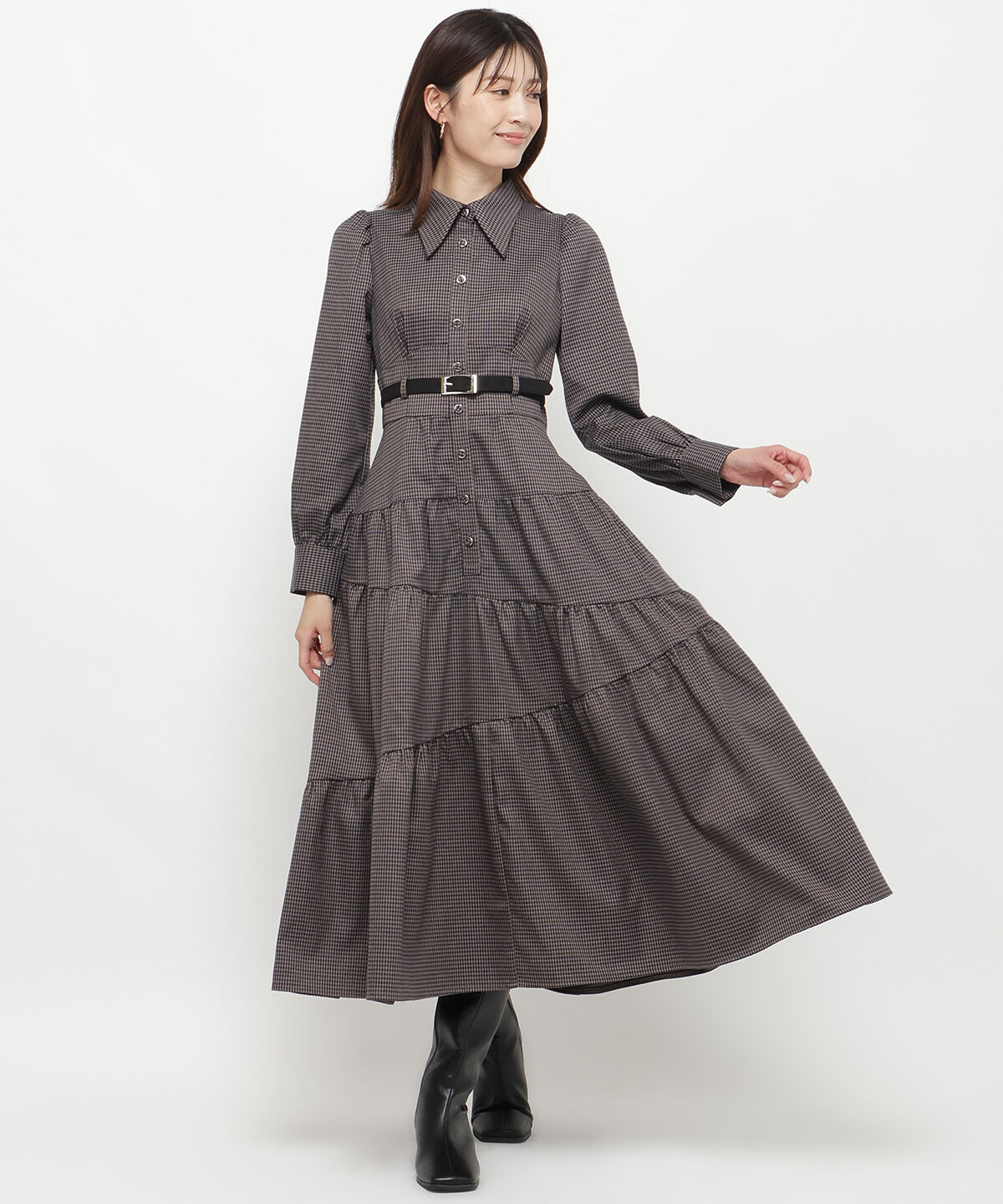 アンドクチュール「千鳥ティアードシャツワンピース」|ワンピース|ﾁｬｺｰﾙｸﾞﾚｰ