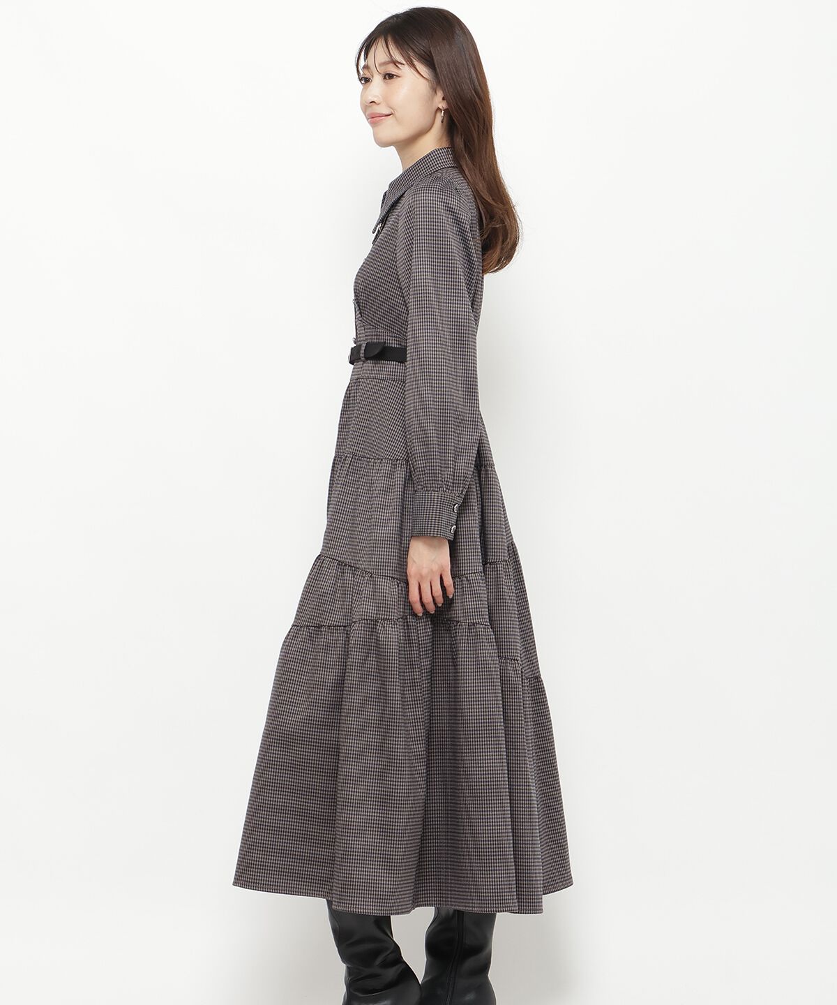 アンドクチュール「千鳥ティアードシャツワンピース」|ワンピース|