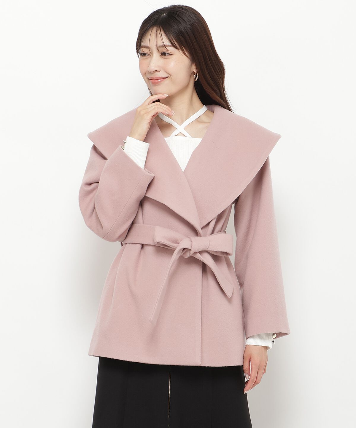 アンドクチュール「ウールビーバーショールカラーショートコート」|ダウン|