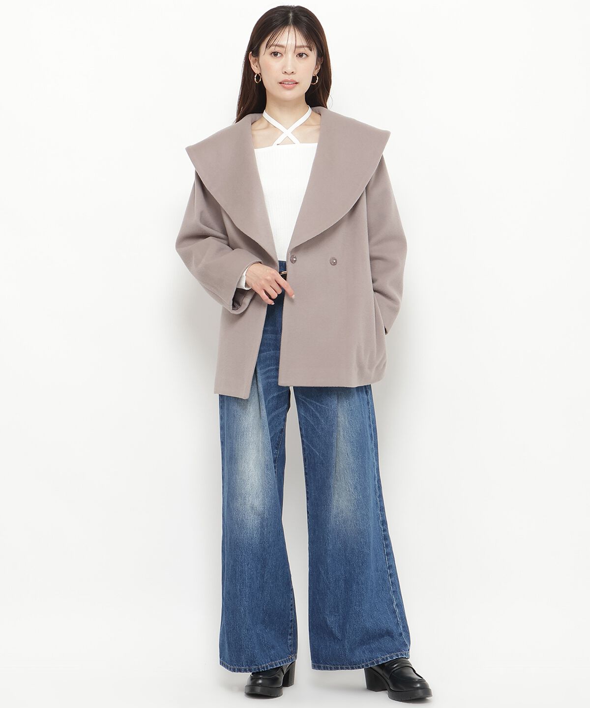 アンドクチュール「ウールビーバーショールカラーショートコート」|ダウン|