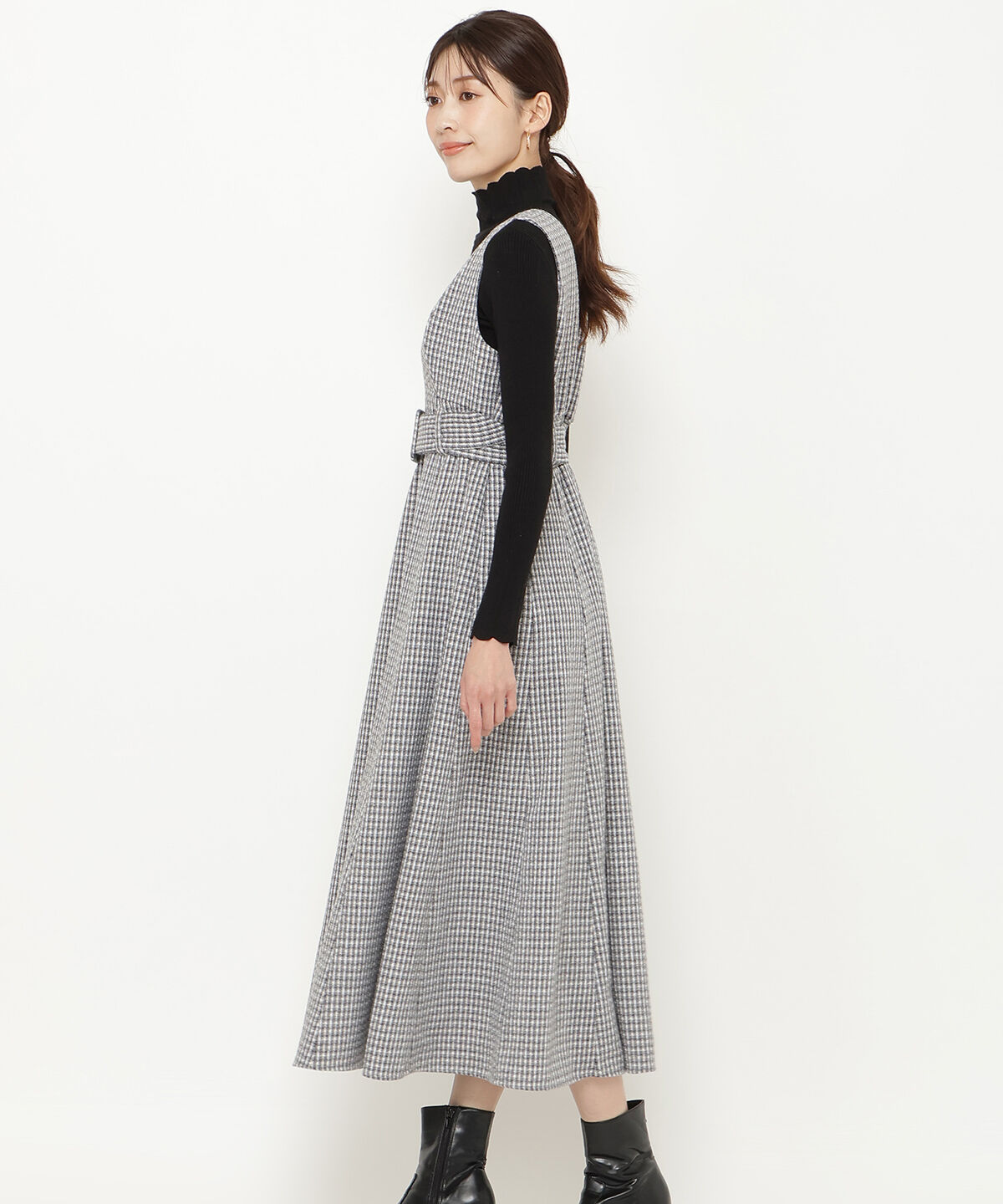 アンドクチュール「ラメツイードVネックジャンスカ」|ジャンパースカート|