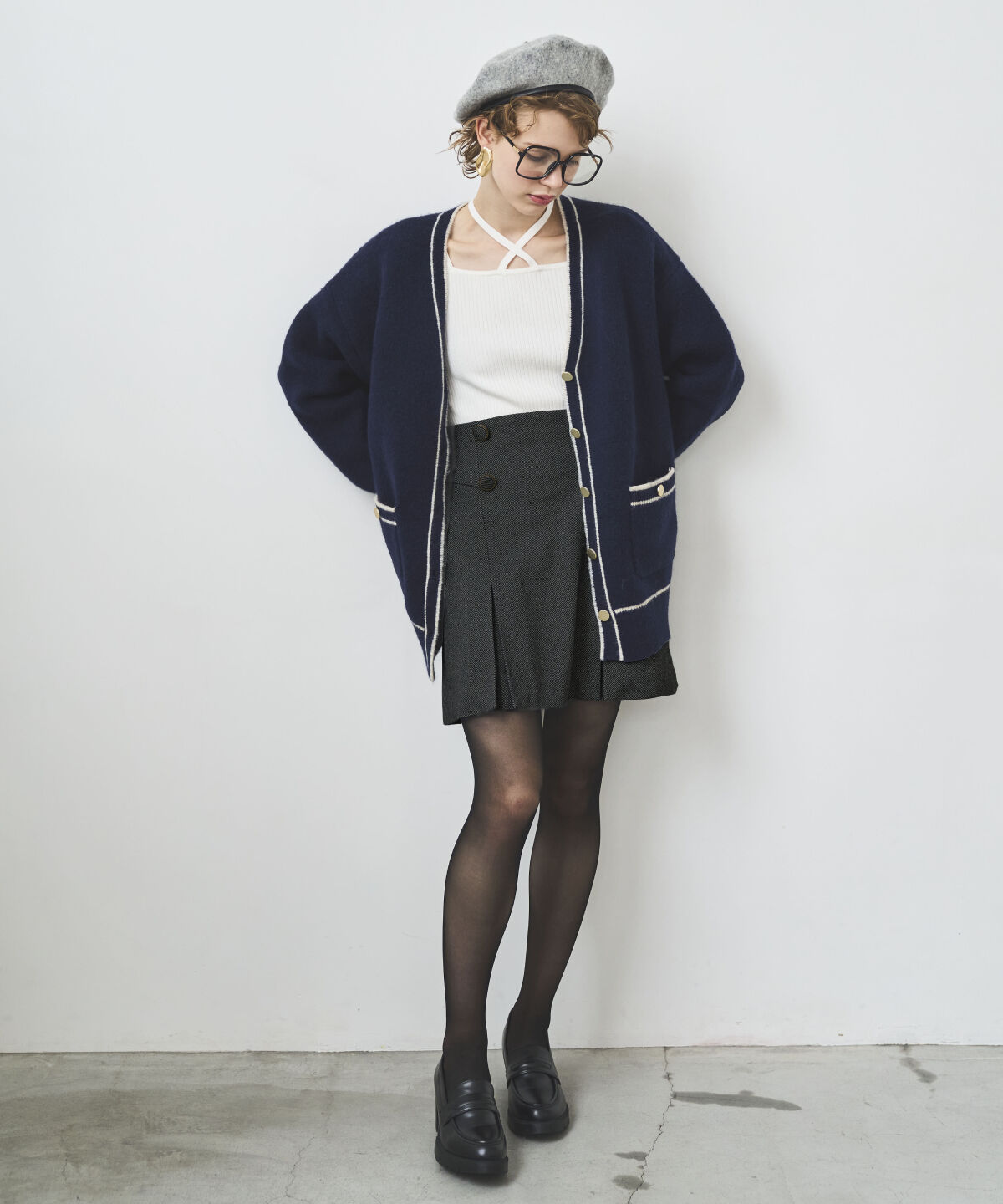 アンドクチュール「ツイードミニスカート」|台形|ブラック