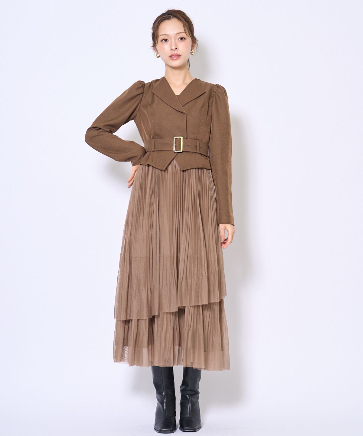 アンドクチュール「プリーツレイヤードワンピース」|ワンピース|