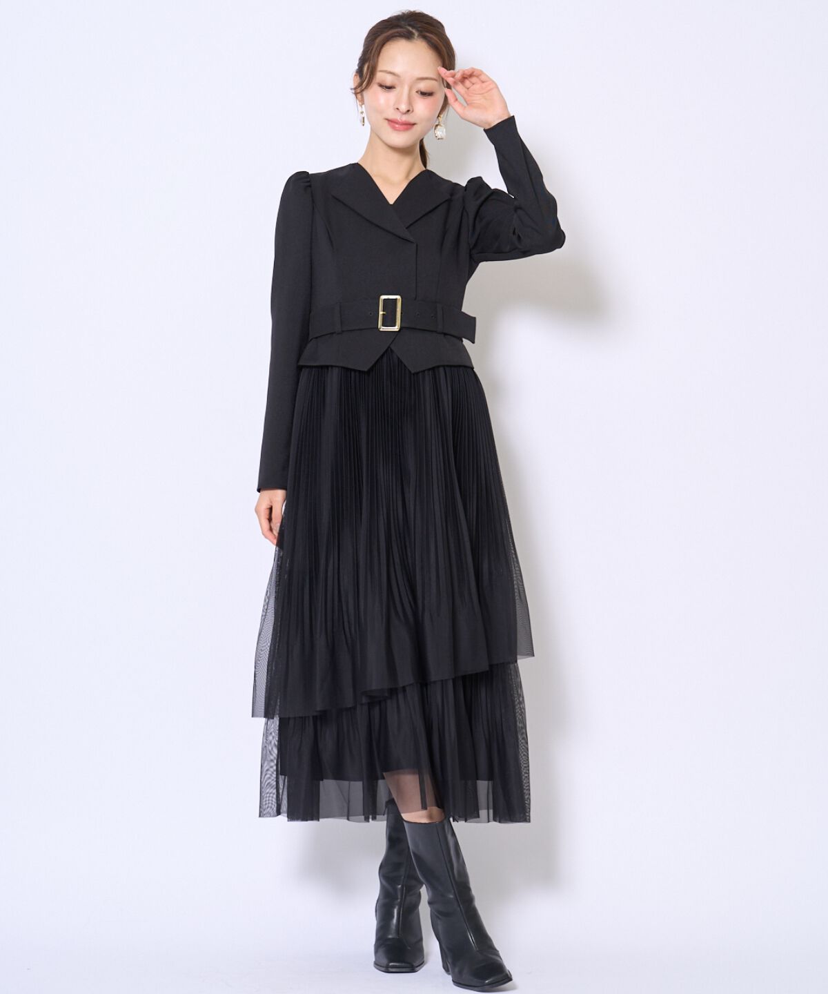 アンドクチュール「プリーツレイヤードワンピース」|ワンピース|