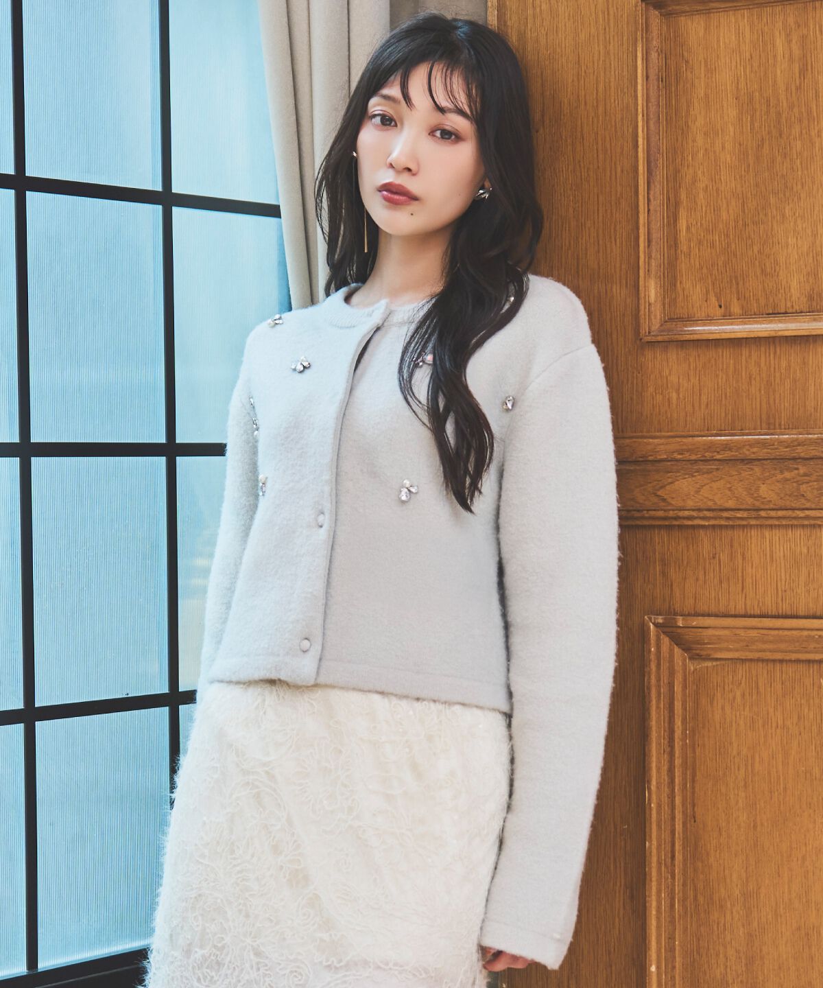 アンドクチュール「ビジュー付きニットカーディガン」|カーディガン|